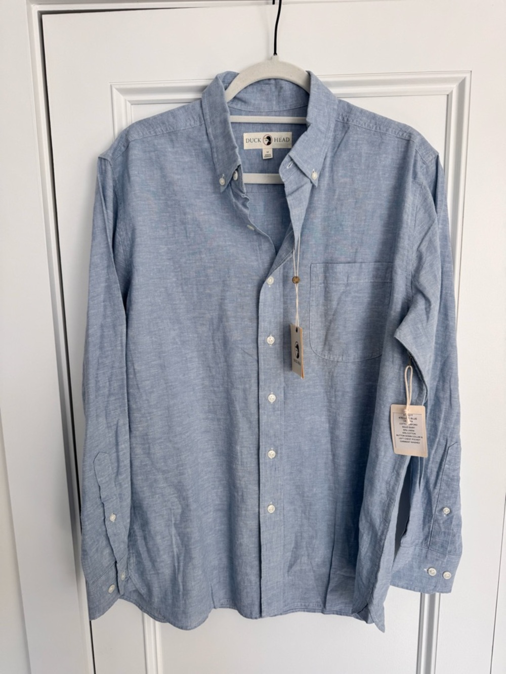 Duck Head Men’s Light Blue linen Button-Down Shirt